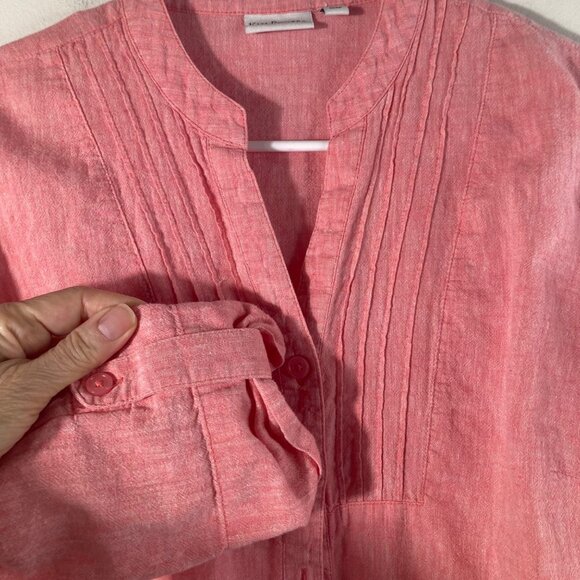 Womens Kim Rogers Linen Blend Button Shirt Pleated Detail Peach M Linen Cotton - Picture 3 of 9